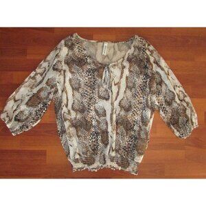Animal Print Sheer Rusched Blouse - Large